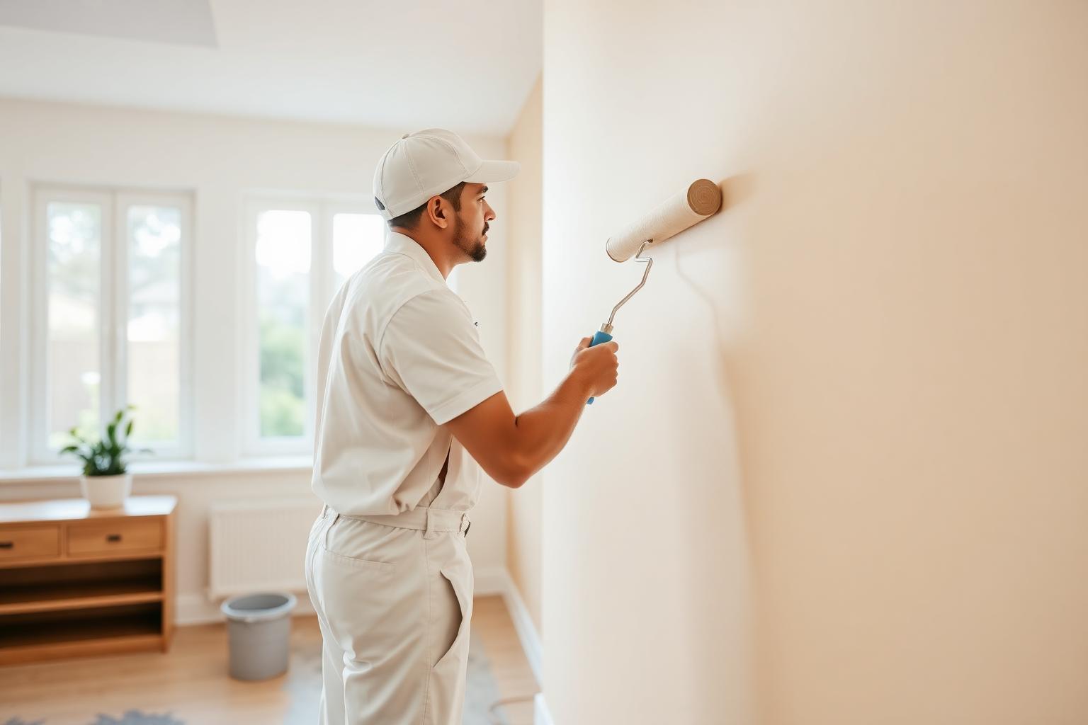Professional painter painting an interior wall in a Beverly Hills home